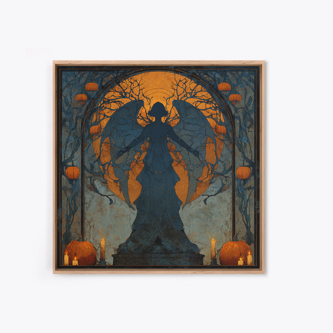 The Pumpkin-Winged Angel - Icon Portrait, Dark Fantasy Wall Art, Square Wall Art, Canvas Print, Halloween Home Decor, Gothic Wall Art
