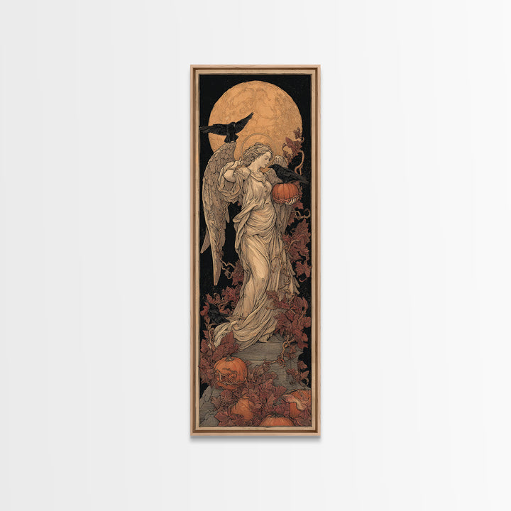 The Pumpkin-Winged Angel - Icon Portrait, Spooky Wall Decor, Tall Narrow Wall Art, Framed Canvas Print, Halloween Home Decor