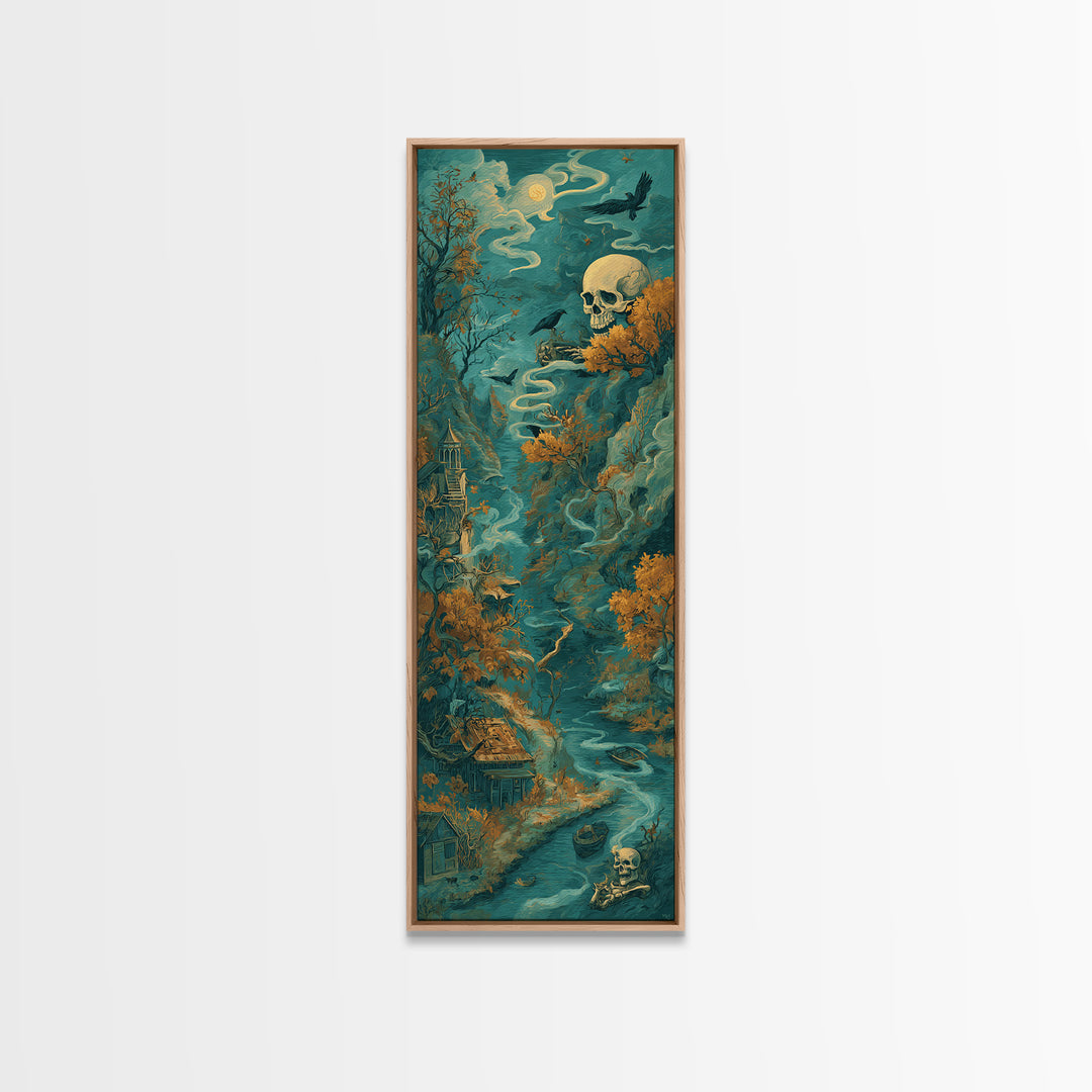 The Skeleton Cartographer - Environmental Panorama, Dark Fantasy Wall Art, Tall Narrow Wall Art, Canvas Print, Halloween Home Decor