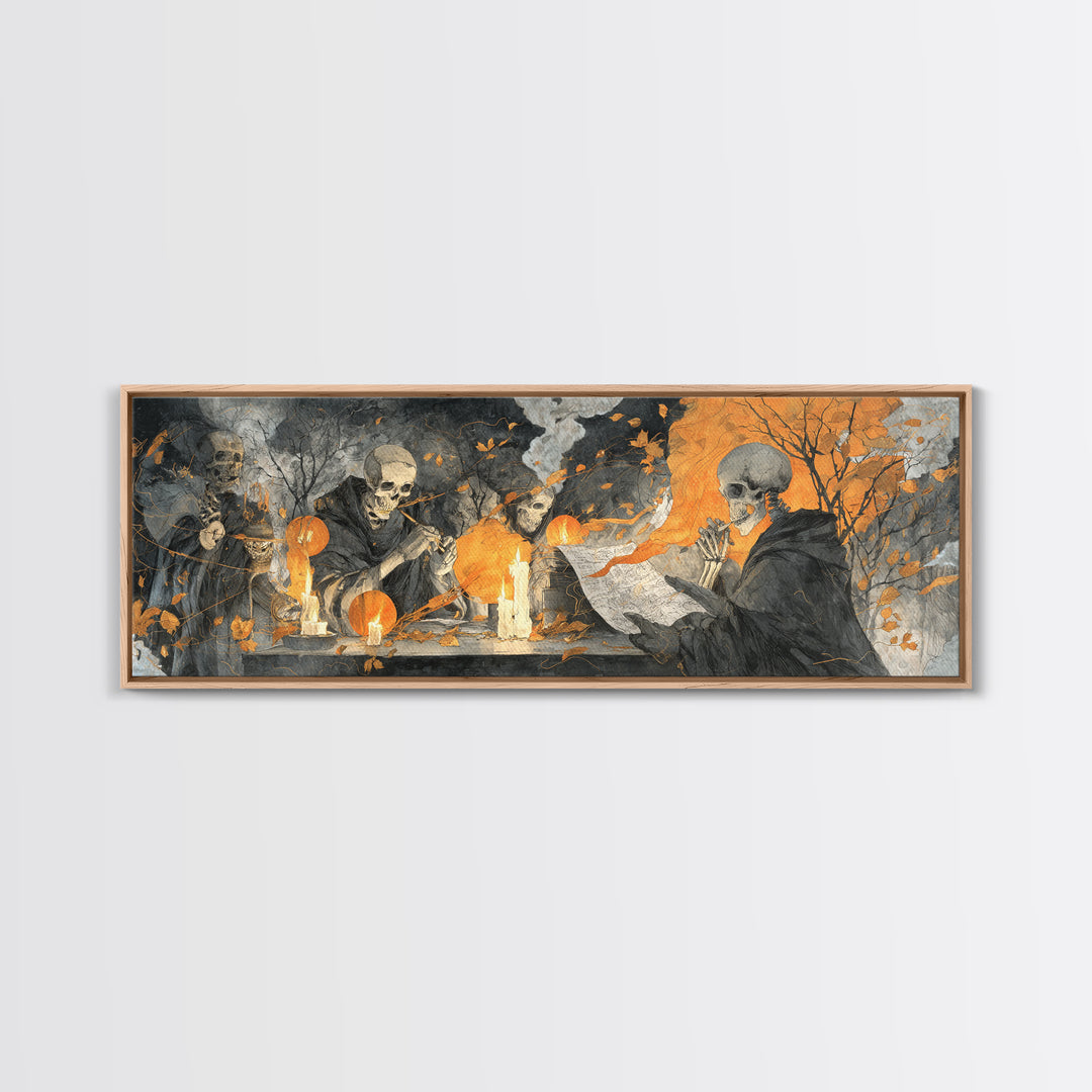 The Skeleton Cartographer - Procession Scene, Gothic Home Decor, Extra Wide Wall Art, Canvas Print, Halloween Home Decor, Gothic Wall Art