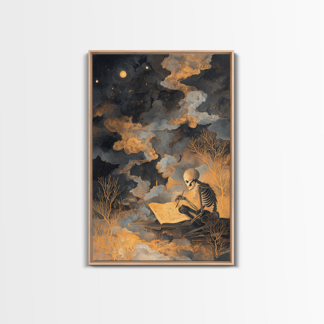 The Skeleton Cartographer - Surreal Celestial Vision, Gothic Home Decor, Vertical Wall Art, Canvas Print, Halloween Home Decor