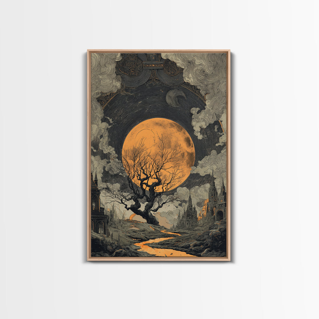 The Witch Astronomical Cabinet - Environmental Panorama, Macabre Halloween Art, Vertical Wall Art, Framed Canvas Print, Halloween Home Decor