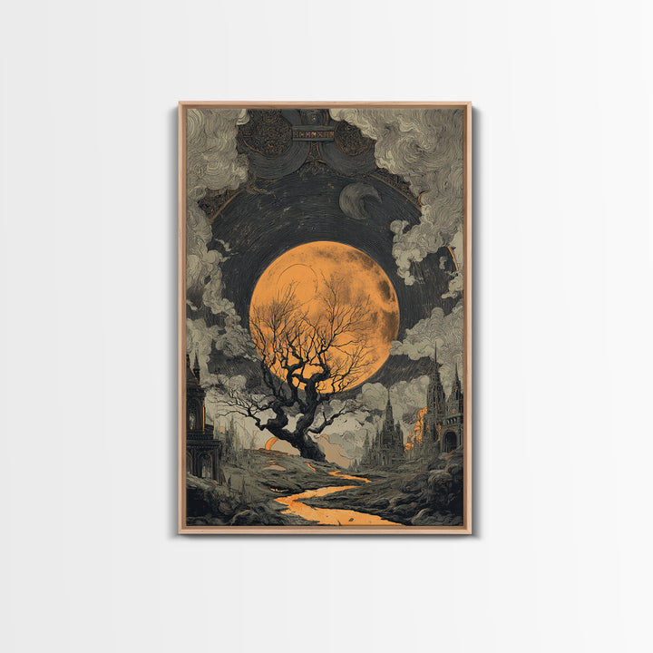 The Witch Astronomical Cabinet - Environmental Panorama, Macabre Halloween Art, Vertical Wall Art, Framed Canvas Print, Halloween Home Decor