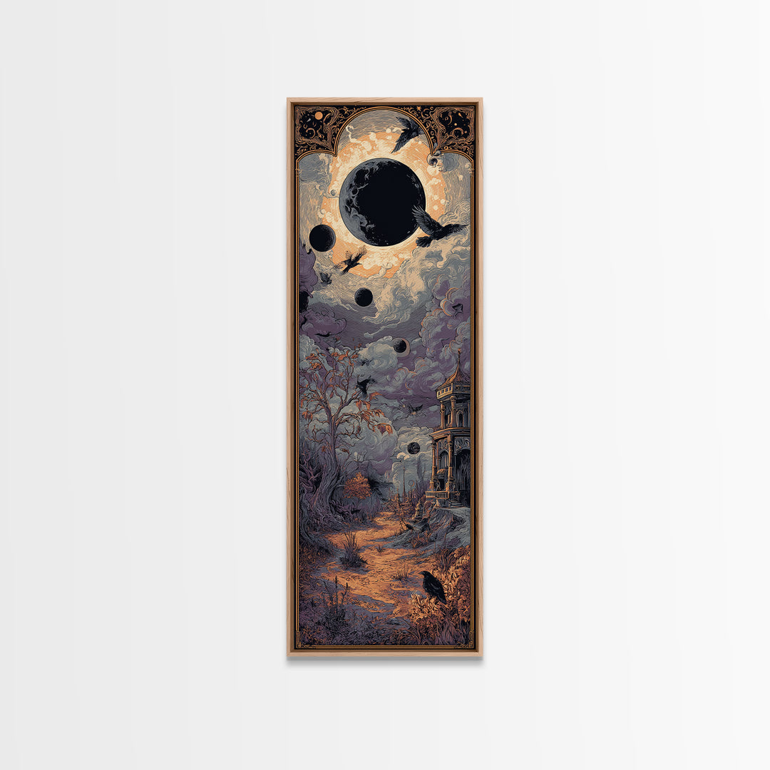 The Witch Astronomical Cabinet - Environmental Panorama, Macabre Halloween Art, Tall Narrow Wall Art, Framed Canvas Print, Gothic Wall Art