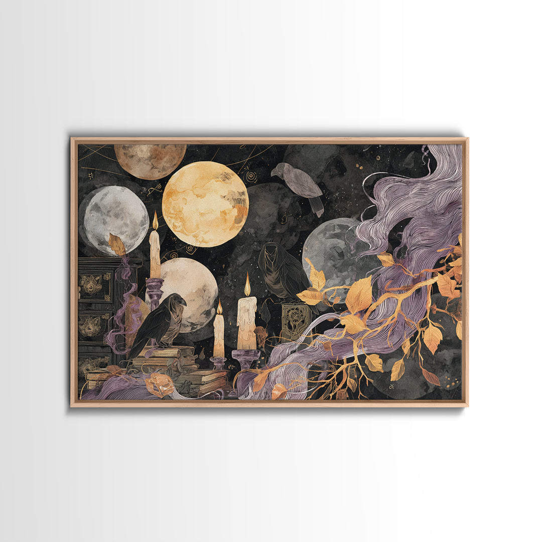 The Witch Astronomical Cabinet - Procession Scene, Spooky Wall Decor, Landscape Wall Art, Framed Canvas Print, Halloween Home Decor