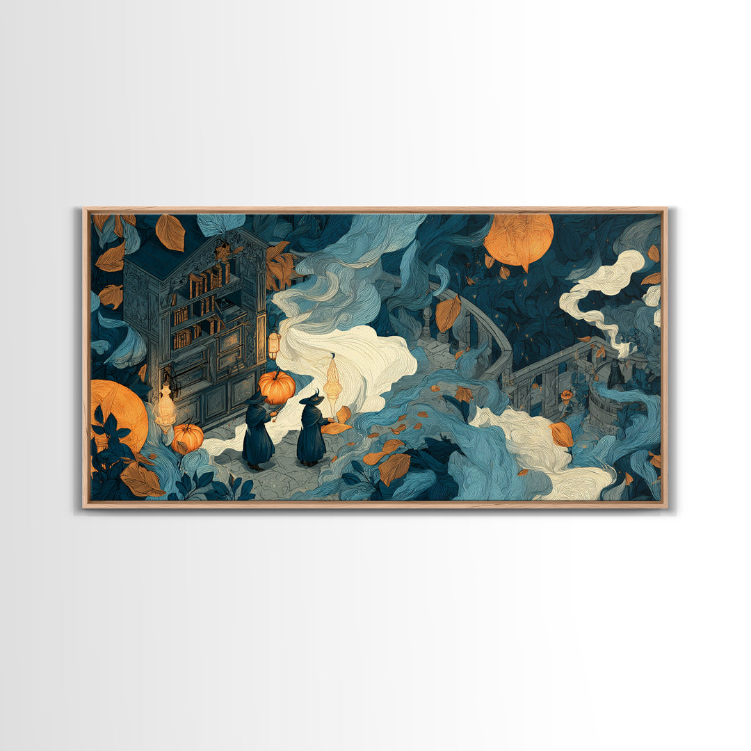 The Witch Astronomical Cabinet - Procession Scene, Occult Wall Decor, Wide Panoramic Art, Canvas Print, Halloween Home Decor