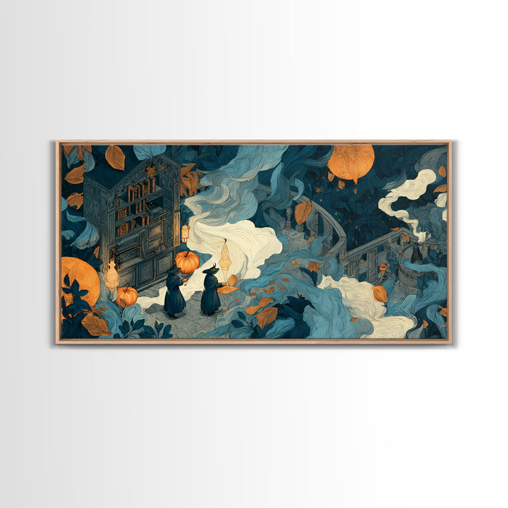 The Witch Astronomical Cabinet - Procession Scene, Occult Wall Decor, Wide Panoramic Art, Canvas Print, Halloween Home Decor