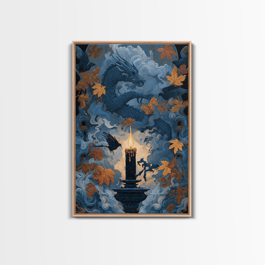 The Candle Smoke Dragon - Icon Portrait, Dark Fantasy Wall Art, Vertical Wall Art, Canvas Print, Halloween Home Decor, Gothic Wall Art