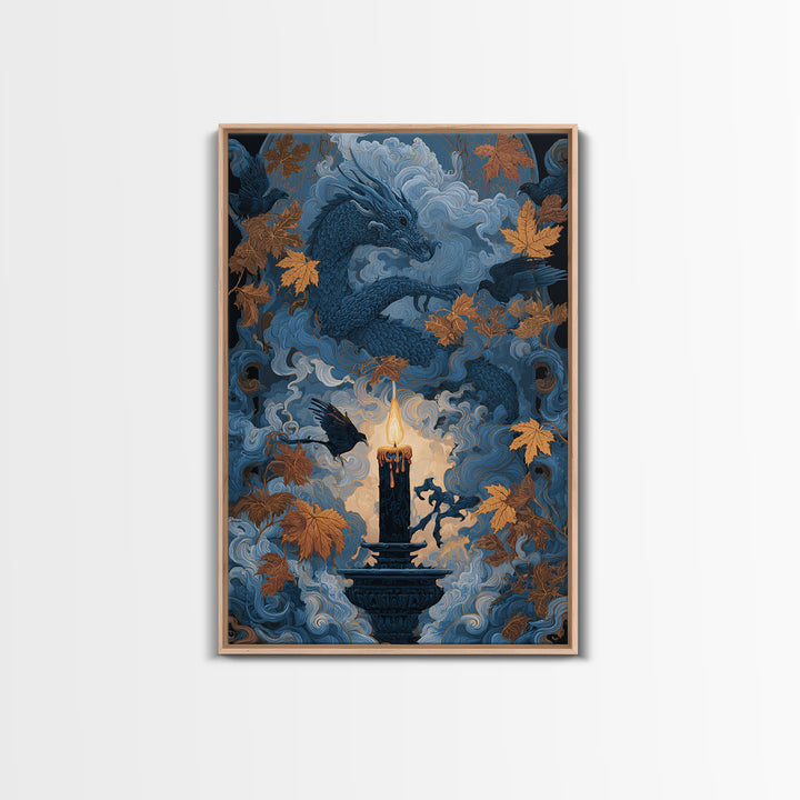 The Candle Smoke Dragon - Icon Portrait, Dark Fantasy Wall Art, Vertical Wall Art, Canvas Print, Halloween Home Decor, Gothic Wall Art