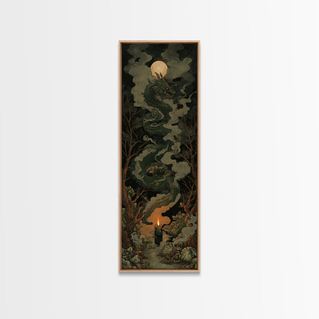 The Candle Smoke Dragon - Icon Portrait, Dark Fantasy Wall Art, Tall Narrow Wall Art, Canvas Print, Halloween Home Decor, Gothic Wall Art