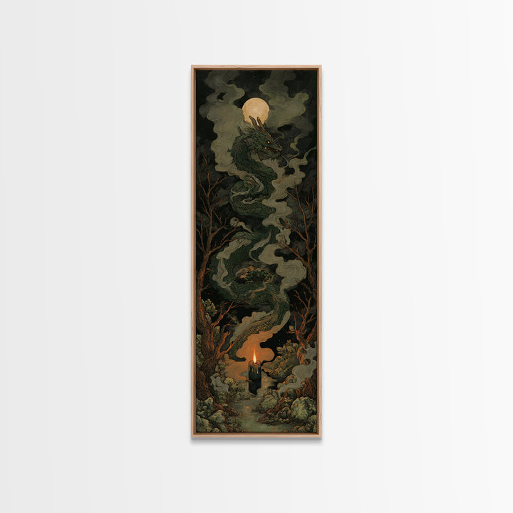 The Candle Smoke Dragon - Icon Portrait, Dark Fantasy Wall Art, Tall Narrow Wall Art, Canvas Print, Halloween Home Decor, Gothic Wall Art