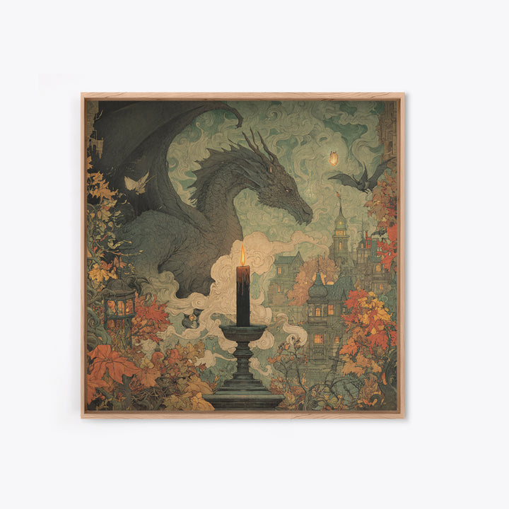 The Candle Smoke Dragon - Environmental Panorama, Gothic Home Decor, Square Wall Art, Canvas Print, Halloween Home Decor, Gothic Wall Art