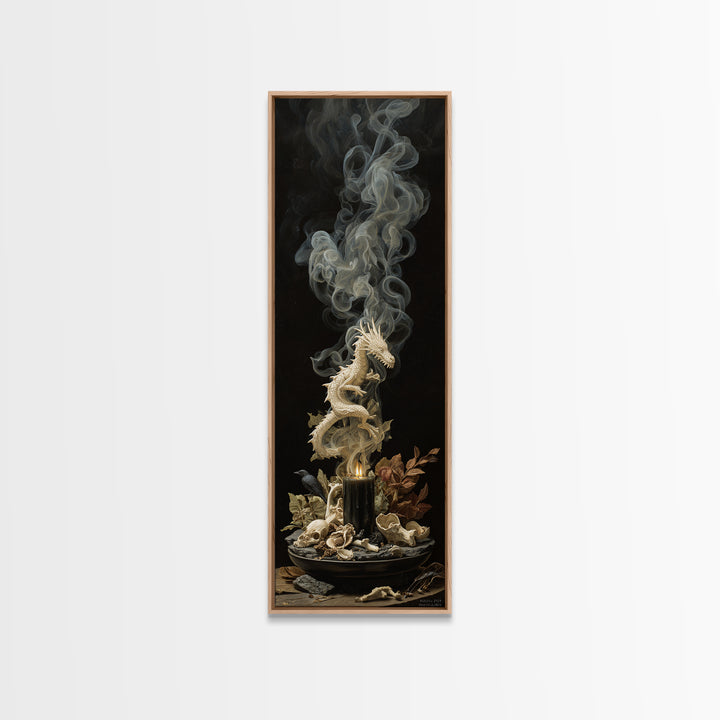 The Candle Smoke Dragon - Occult Still Life, Dark Fantasy Wall Art, Tall Narrow Wall Art, Canvas Print, Halloween Home Decor