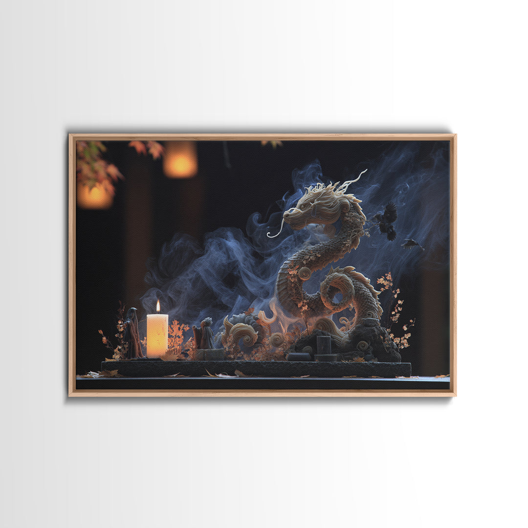 The Candle Smoke Dragon - Procession Scene, Occult Wall Decor, Landscape Wall Art, Canvas Print, Halloween Home Decor, Gothic Wall Art