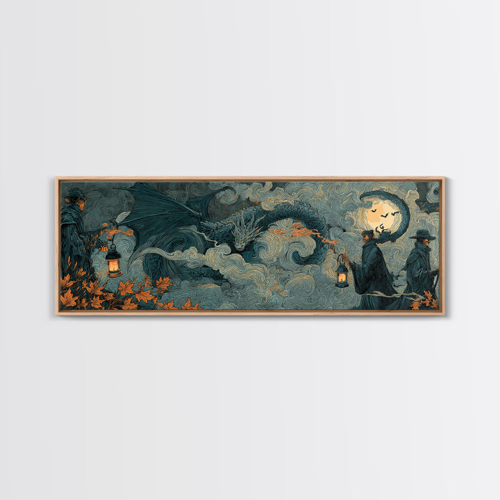 The Candle Smoke Dragon - Procession Scene, Halloween Wall Art, Extra Wide Wall Art, Framed Canvas Print, Halloween Home Decor