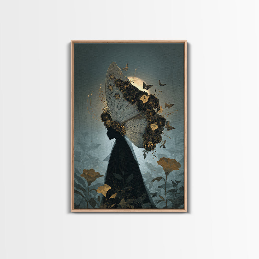The Mourning Moth Halo - Icon Portrait, Halloween Wall Art, Vertical Wall Art, Framed Canvas Print, Halloween Home Decor, Gothic Wall Art