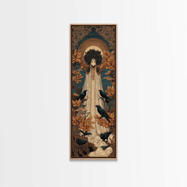 The Mourning Moth Halo - Icon Portrait, Macabre Halloween Art, Tall Narrow Wall Art, Framed Canvas Print, Halloween Home Decor
