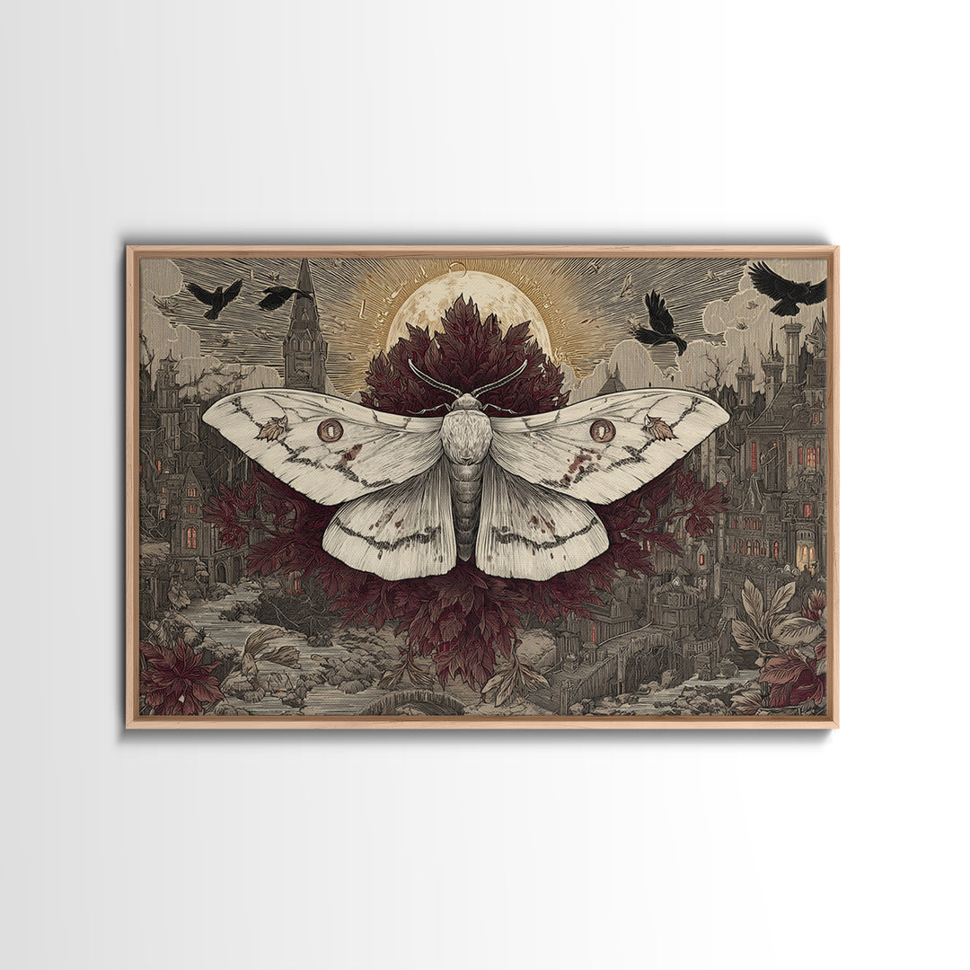 The Mourning Moth Halo - Environmental Panorama, Macabre Halloween Art, Landscape Wall Art, Framed Canvas Print, Halloween Home Decor