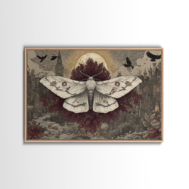 The Mourning Moth Halo - Environmental Panorama, Macabre Halloween Art, Landscape Wall Art, Framed Canvas Print, Halloween Home Decor