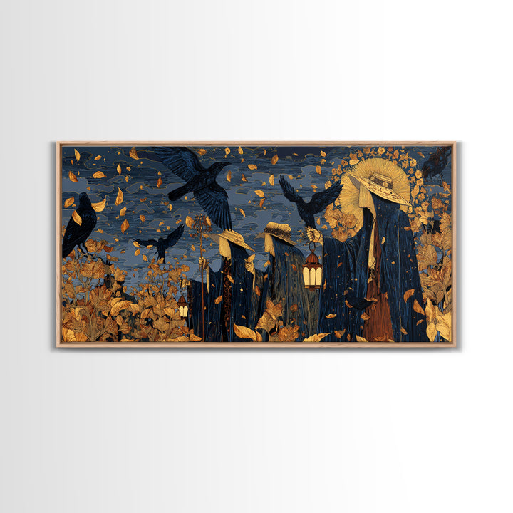 The Mourning Moth Halo - Procession Scene, Gothic Home Decor, Wide Panoramic Art, Canvas Print, Halloween Home Decor, Gothic Wall Art