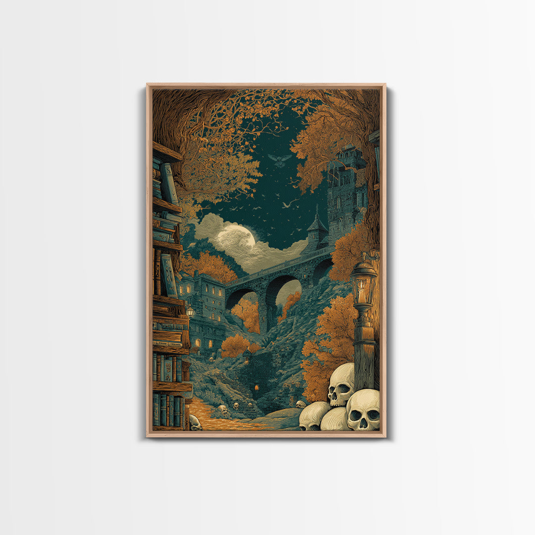 The Catacomb Library - Environmental Panorama, Dark Fantasy Wall Art, Vertical Wall Art, Canvas Print, Halloween Home Decor, Gothic Wall Art