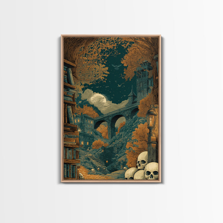 The Catacomb Library - Environmental Panorama, Dark Fantasy Wall Art, Vertical Wall Art, Canvas Print, Halloween Home Decor, Gothic Wall Art