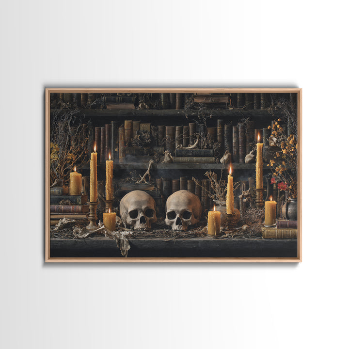 The Catacomb Library - Occult Still Life, Halloween Wall Art, Landscape Wall Art, Framed Canvas Print, Halloween Home Decor, Gothic Wall Art