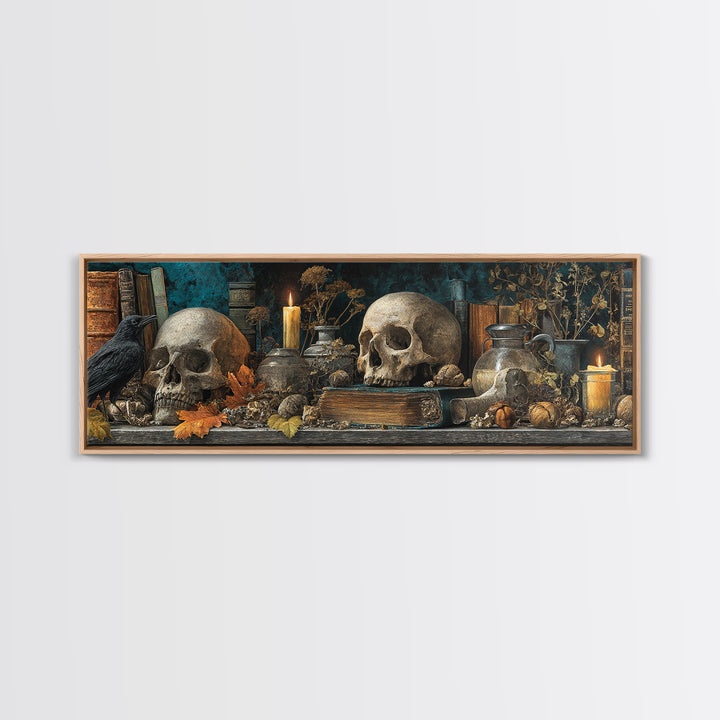 The Catacomb Library - Occult Still Life, Occult Wall Decor, Extra Wide Wall Art, Canvas Print, Halloween Home Decor, Gothic Wall Art