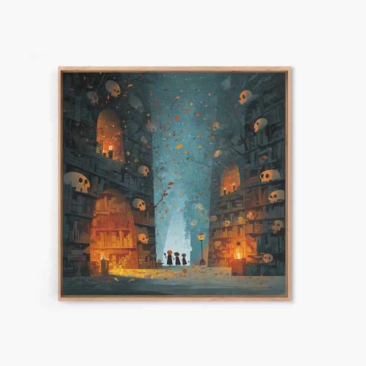 The Catacomb Library - Procession Scene, Dark Fantasy Wall Art, Square Wall Art, Canvas Print, Halloween Home Decor, Gothic Wall Art