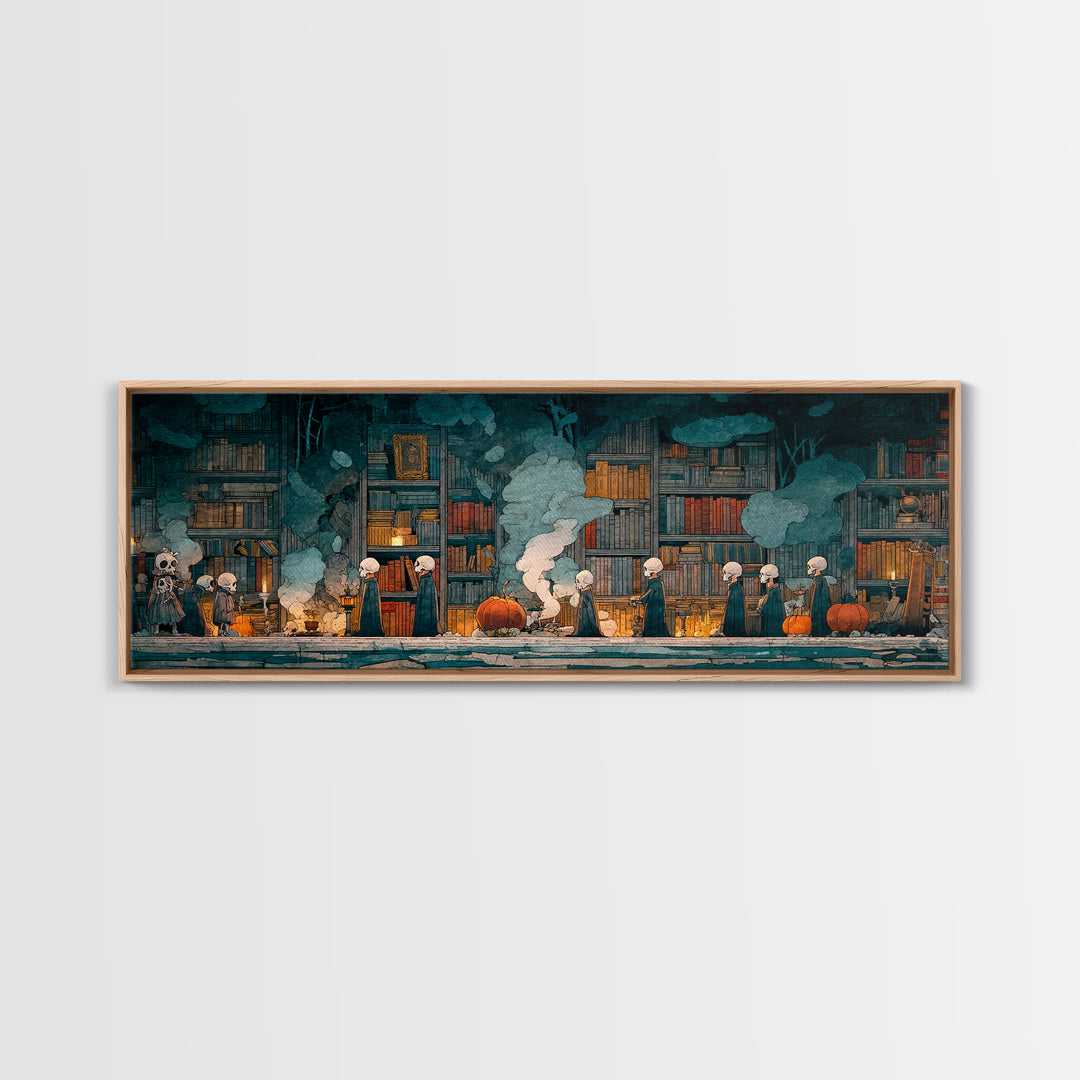 The Catacomb Library - Procession Scene, Occult Wall Decor, Extra Wide Wall Art, Canvas Print, Halloween Home Decor, Gothic Wall Art