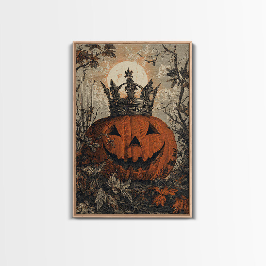 The Jack-O-Lantern Crown Jewels - Icon Portrait, Macabre Halloween Art, Vertical Wall Art, Framed Canvas Print, Halloween Home Decor