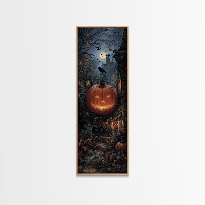 The Jack-O-Lantern Crown Jewels - Environmental Panorama, Macabre Halloween Art, Tall Narrow Wall Art, Framed Canvas Print, Gothic Wall Art