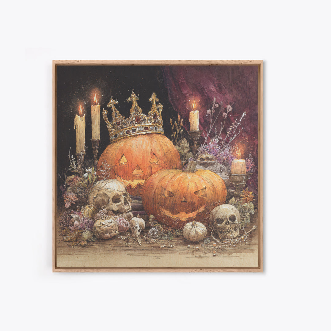 The Jack-O-Lantern Crown Jewels - Occult Still Life, Halloween Wall Art, Square Wall Art, Framed Canvas Print, Halloween Home Decor