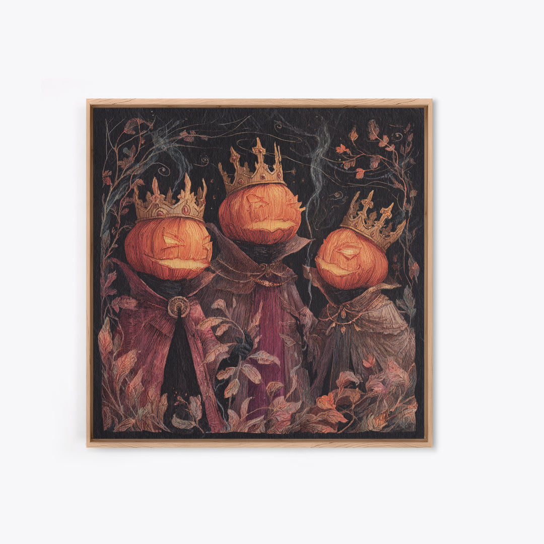 The Jack-O-Lantern Crown Jewels - Procession Scene, Macabre Halloween Art, Square Wall Art, Framed Canvas Print, Halloween Home Decor