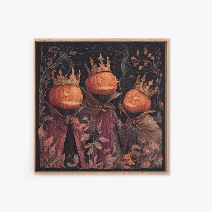 The Jack-O-Lantern Crown Jewels - Procession Scene, Macabre Halloween Art, Square Wall Art, Framed Canvas Print, Halloween Home Decor