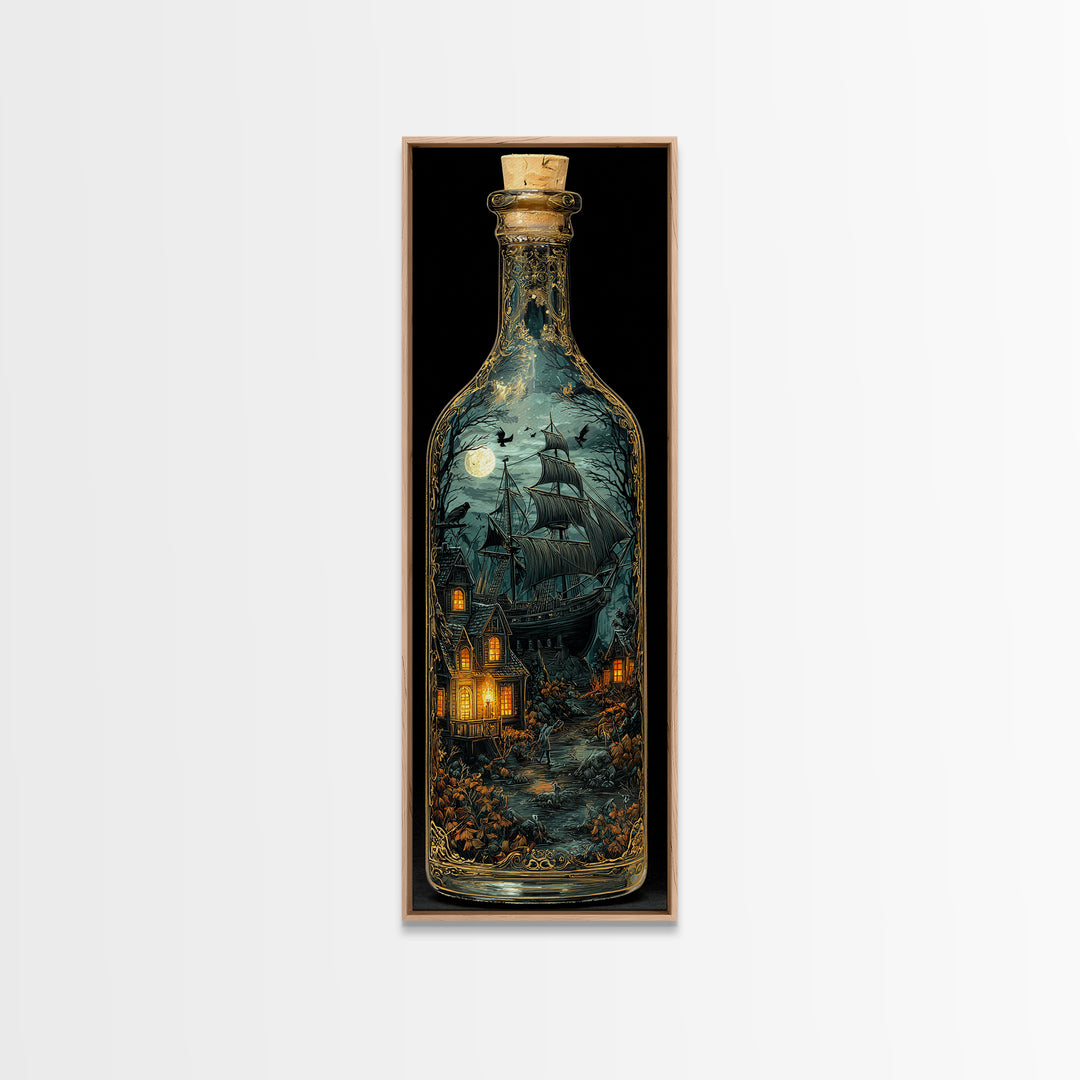The Ghost Ship In A Bottle - Icon Portrait, Gothic Home Decor, Tall Narrow Wall Art, Canvas Print, Halloween Home Decor, Gothic Wall Art