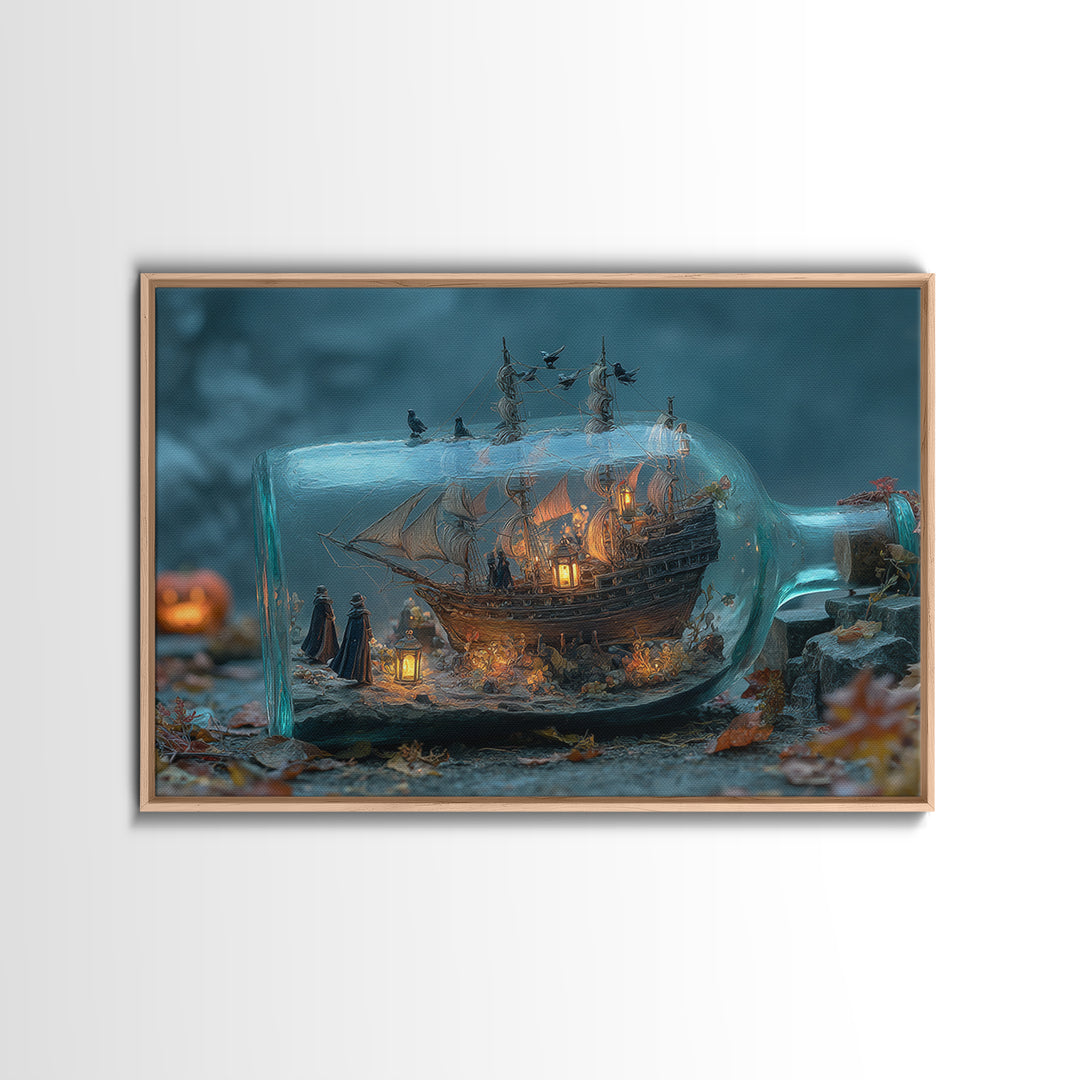 The Ghost Ship In A Bottle - Procession Scene, Dark Fantasy Wall Art, Landscape Wall Art, Canvas Print, Halloween Home Decor