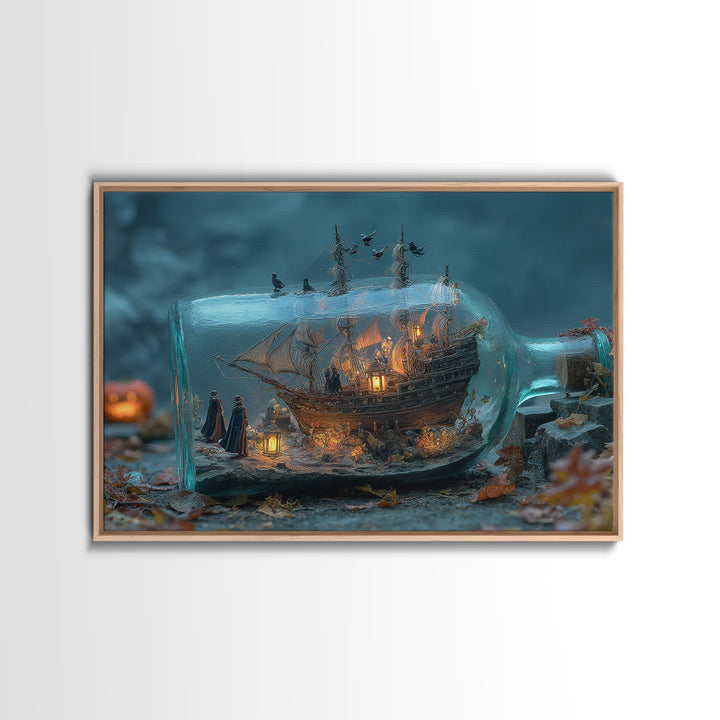 The Ghost Ship In A Bottle - Procession Scene, Dark Fantasy Wall Art, Landscape Wall Art, Canvas Print, Halloween Home Decor
