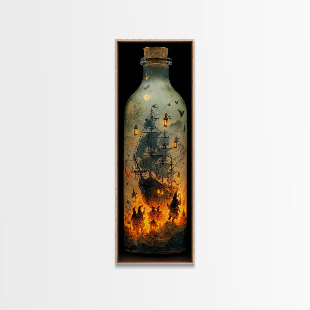 The Ghost Ship In A Bottle - Procession Scene, Gothic Home Decor, Tall Narrow Wall Art, Canvas Print, Halloween Home Decor, Gothic Wall Art