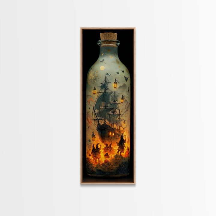 The Ghost Ship In A Bottle - Procession Scene, Gothic Home Decor, Tall Narrow Wall Art, Canvas Print, Halloween Home Decor, Gothic Wall Art