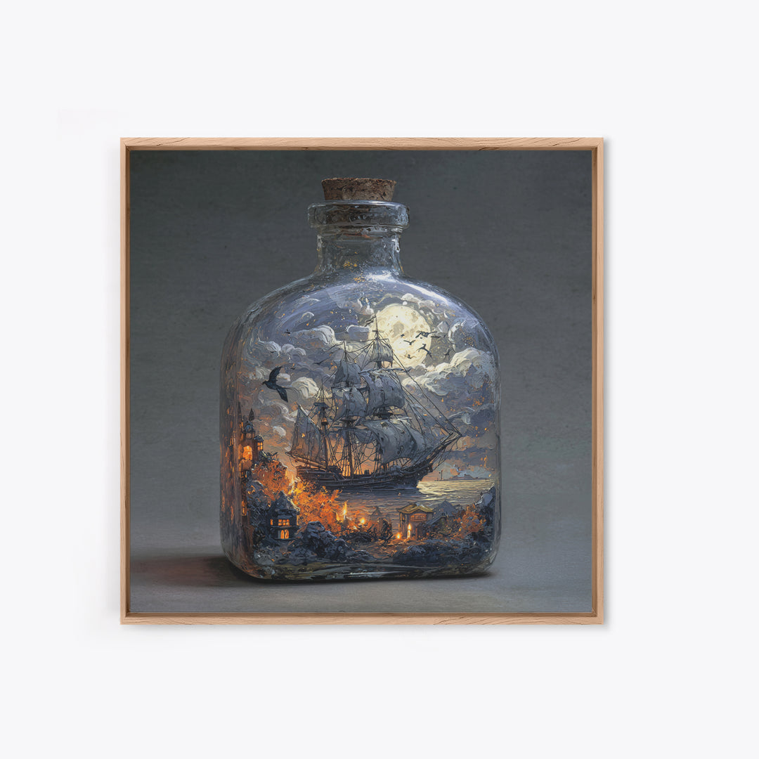 The Ghost Ship In A Bottle - Surreal Celestial Vision, Gothic Home Decor, Square Wall Art, Canvas Print, Halloween Home Decor