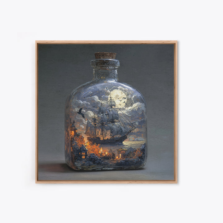 The Ghost Ship In A Bottle - Surreal Celestial Vision, Gothic Home Decor, Square Wall Art, Canvas Print, Halloween Home Decor