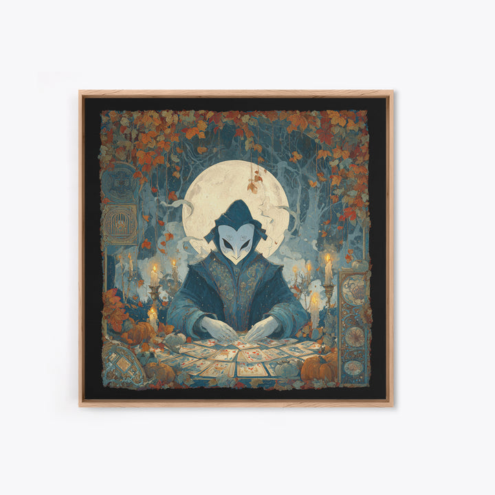 The Harvest Moon Tarot Reader - Icon Portrait, Dark Fantasy Wall Art, Square Wall Art, Canvas Print, Halloween Home Decor, Gothic Wall Art