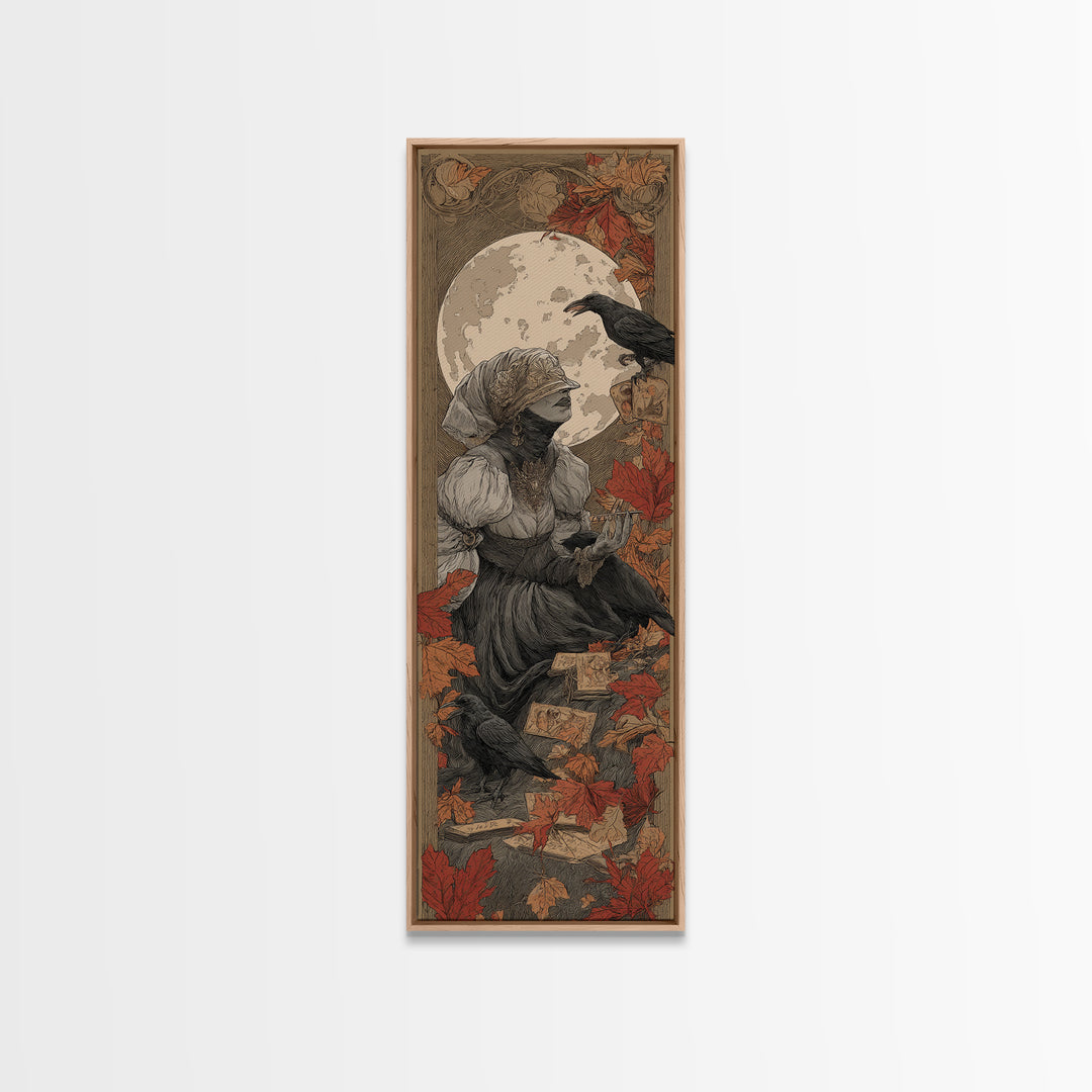The Harvest Moon Tarot Reader - Icon Portrait, Dark Fantasy Wall Art, Tall Narrow Wall Art, Canvas Print, Halloween Home Decor