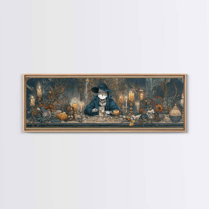 The Harvest Moon Tarot Reader - Occult Still Life, Spooky Wall Decor, Extra Wide Wall Art, Framed Canvas Print, Halloween Home Decor