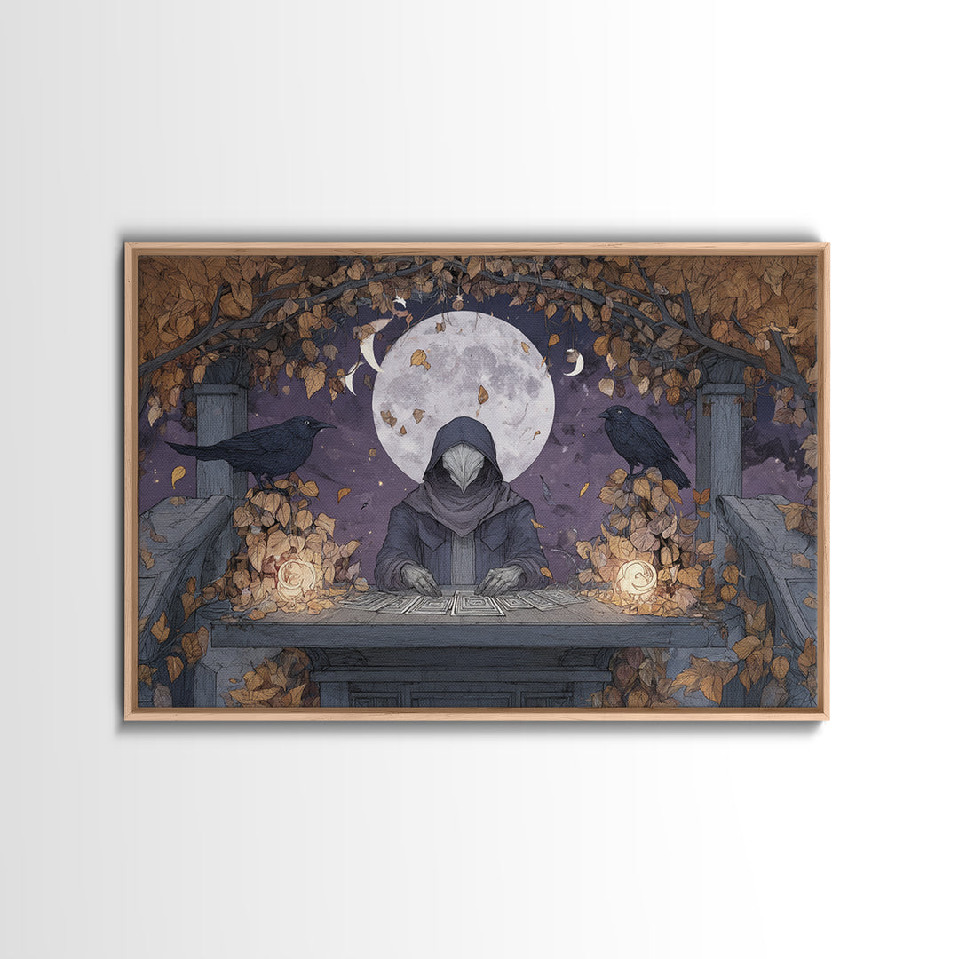 The Harvest Moon Tarot Reader - Surreal Celestial Vision, Occult Wall Decor, Landscape Wall Art, Canvas Print, Halloween Home Decor