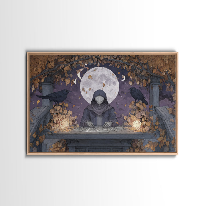 The Harvest Moon Tarot Reader - Surreal Celestial Vision, Occult Wall Decor, Landscape Wall Art, Canvas Print, Halloween Home Decor