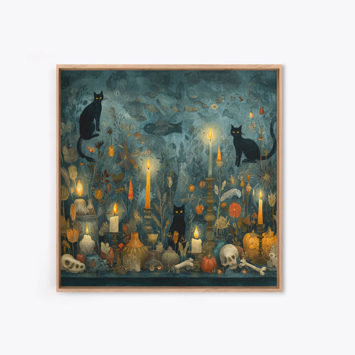 The Black Cat Constellation - Occult Still Life, Occult Wall Decor, Square Wall Art, Canvas Print, Halloween Home Decor, Gothic Wall Art