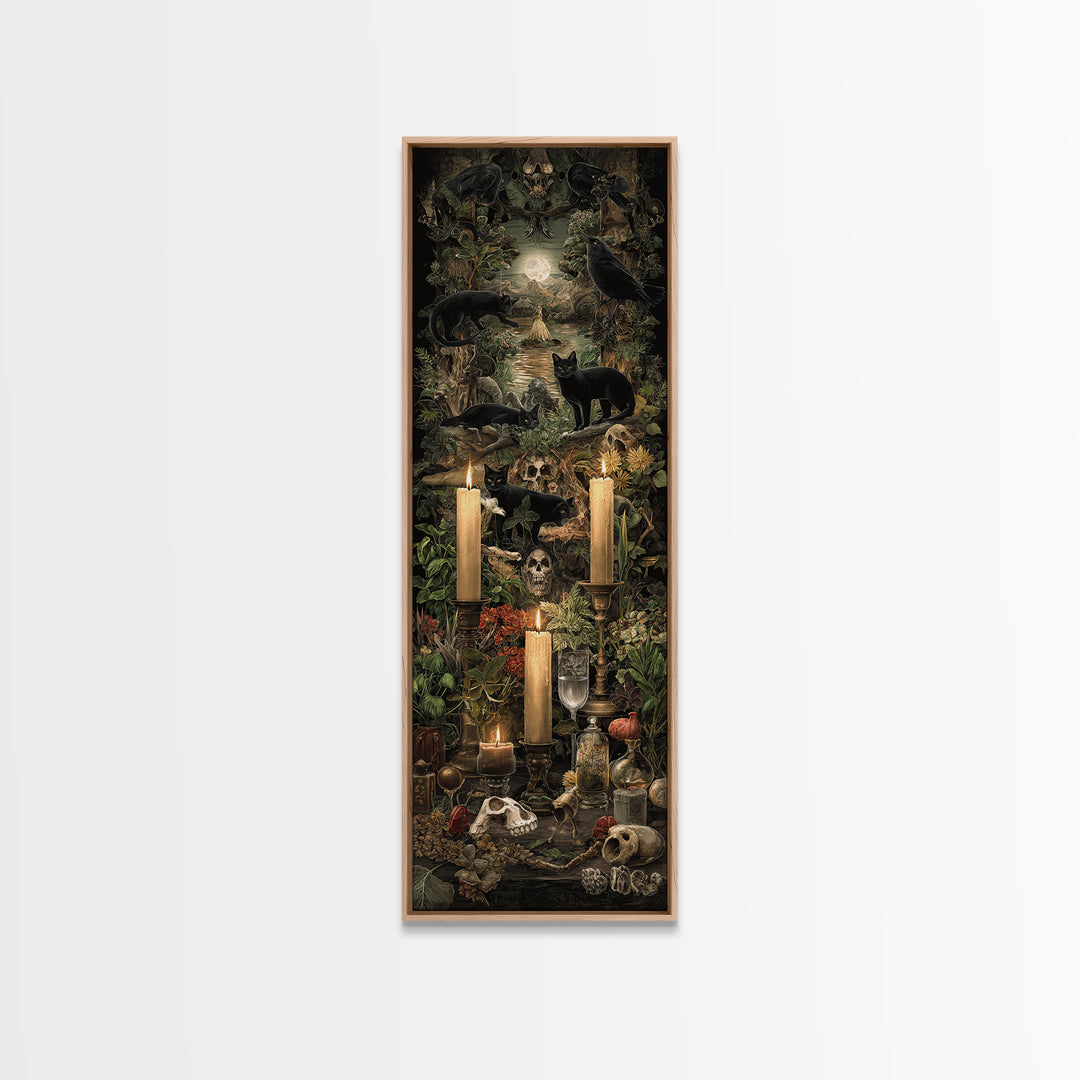 The Black Cat Constellation - Occult Still Life, Halloween Wall Art, Tall Narrow Wall Art, Framed Canvas Print, Halloween Home Decor