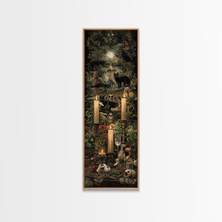 The Black Cat Constellation - Occult Still Life, Halloween Wall Art, Tall Narrow Wall Art, Framed Canvas Print, Halloween Home Decor